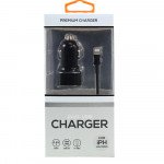 Wholesale 2in1 Car 2.4A (Dual) 2 Ports Charger with 3FT USB Cable for iPhone, iDevice (Car - Black)